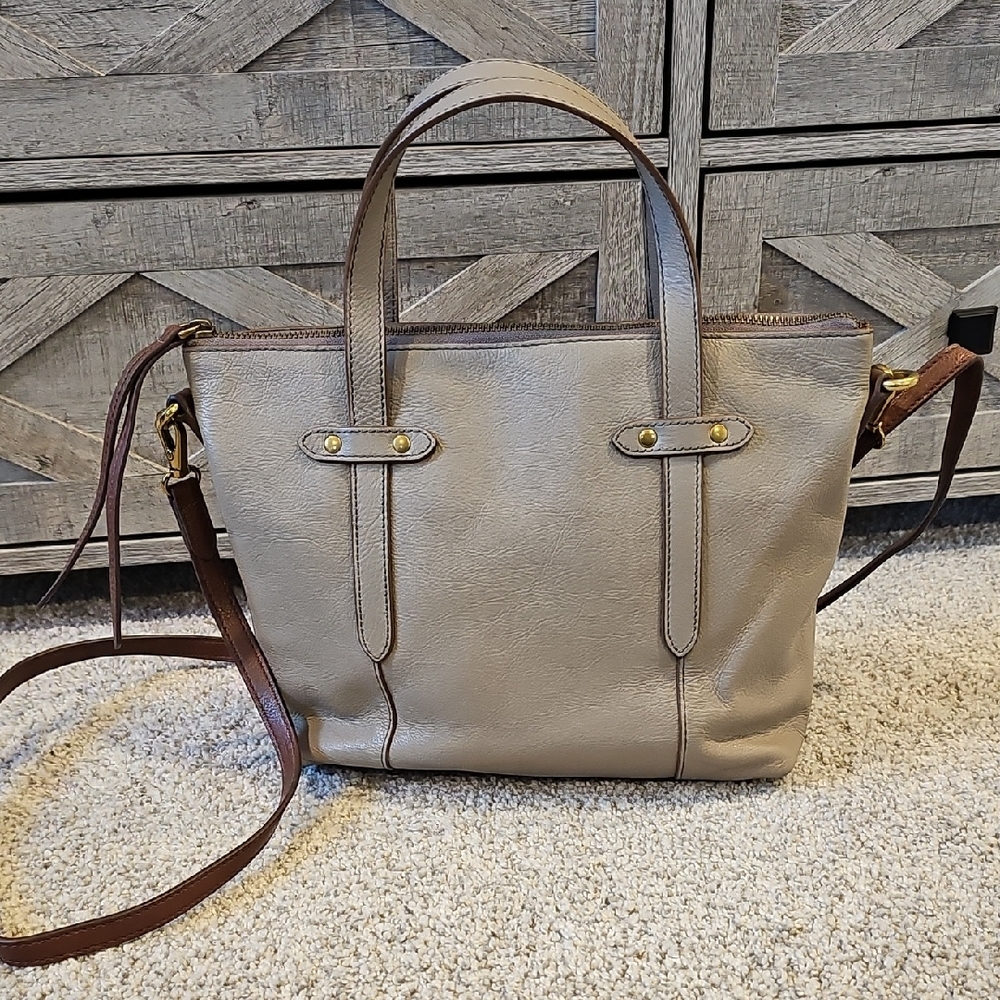 Fossil Gray Leather Tote Bag